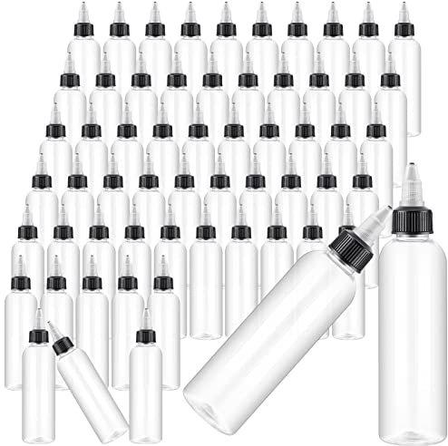 Irenare 50 Pcs 4 oz Plastic Squeeze Bottles Bulk Hair Oil Applicator Bottles Boston Empty Squeeze Condiment Bottle with Twist Top Cap Leak Proof for Liquids Oils Art Crafts Household Kitchen (Clear)