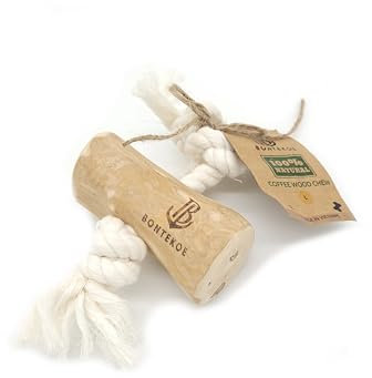 BONTEKOE Kaffeeholz Kauspielzeug für Hunde mit Baumwolle - Kauknochen Hunde-Spielzeug mit Baumwolle - 100% natürliches Hundezubehör risikoarm & langlebig - 1er Pack (L)