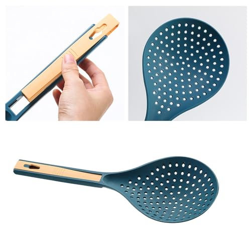 SIXRUN Cuchara Espumadera de Plástico de Gran Capacidad, Resistente Al Calor, Cuchara Ranurada Fina Multifuncional con Clip, Suministros de Cocina, Cucharón Ranurado