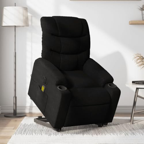 Homgoday Elektrischer Relaxsessel, Massagesessel mit Aufstehhilfe， Aufstehsessel Fernsehsessel Ruhesessel mit Liegefunktion TV Sessel Liegesessel Sessel, für Wohnzimmer Schwarz Stoff