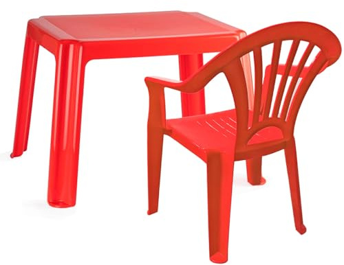 Acan Tradineur - Set de Mesa y Silla Infantil de plástico, Modelo Tipi, Estructura sólida, niños, Interior y Exterior, salón, jardín, Fabricado en España (Rojo)