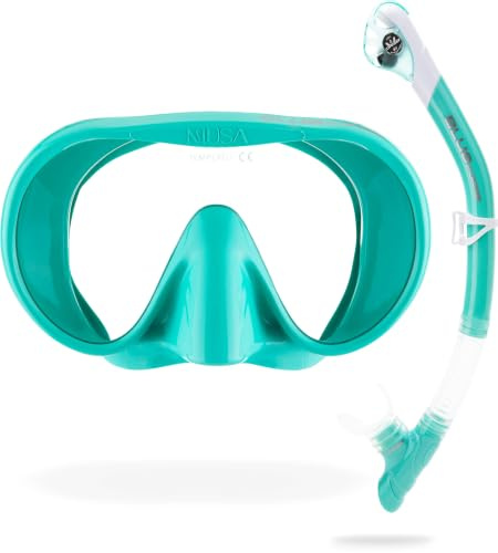 CRESSI Musa & Scilla Aqua Green - Set de Máscara sin Montura con Volumen Interior Reducido y Amplio Campo de Visión y Tubo Scilla para Buceo y Snorkel, Verde Agua, Talla Única, Adultes