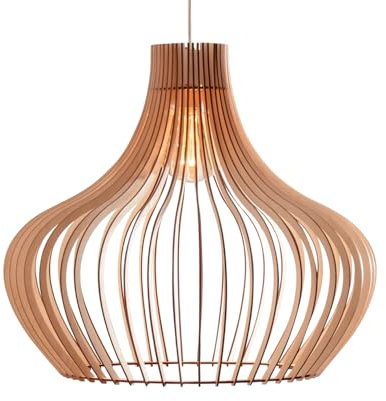 Nordestic Pendelleuchte Holz „Iduna“, skandinavische Hängelampe Esstisch + Wohnzimmer, Boho Hängeleuchte höhenverstellbar + dimmbar mit E27 Fassung (Höhe x Durchmesser 30 cm x 35 cm)