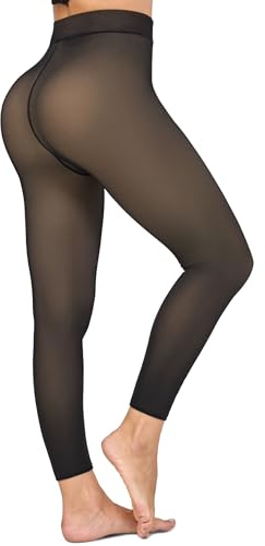 KBVOT Fleece Lined Tights Women Sheer Warm Pantyhose Leggings Fake Translucent Thermal Winter Thick Tights for Dresses