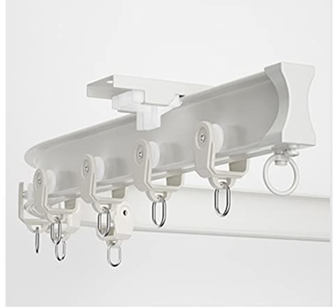 Geschwungene Deckenvorhangschiene, 150 cm x 6 m lang, Erkerfenster/Dusche/Privatsphäre, Raumteiler, einzelne Gleitschiene, Weiß (1,5 m)