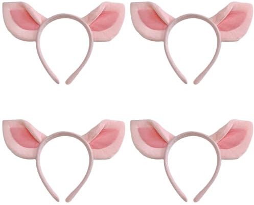XNHIU 4 Stück Schweineohren Stirnband Rosa Schwein Kostüm Tier Stirnband Tier Kostüm Zubehör für Halloween Party