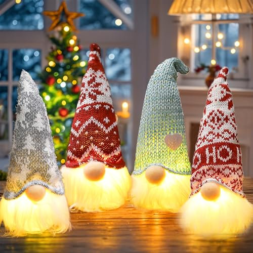 4 Stück Weihnachtswichtel Figuren LED,Wichtel Figuren Weihnachten Deko,Weihnachtsdeko Wichtel,Weihnachtsdeko Mit Beleuchtet Led,Weihnachten Deko Beleuchtet,Leuchtende Weihnachts Wichtel Klein