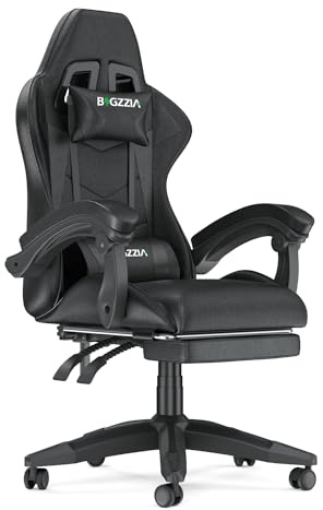 Racingreat Ergonomischer Gaming Stuhl mit Fußstütze (Schwarz) | PC Stuh mit Footrests, Kopfstütze Lendenkissen, 90°-155° Neigung und Höhenverstellung, Junge Erwachsene Büro Pause