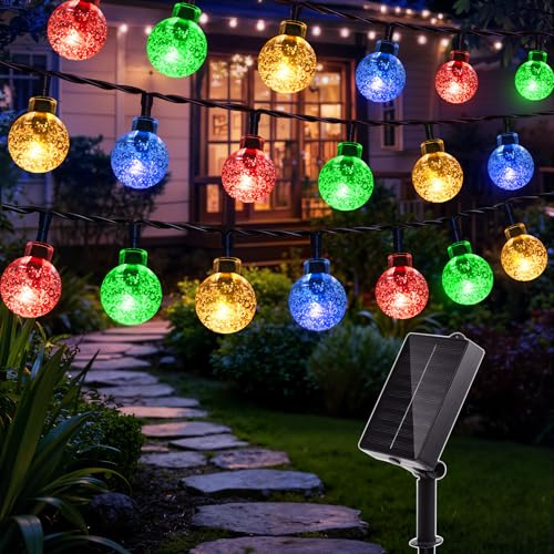 Ollny Solar Lights Outdoor Garden, 12m 100LEDs Fairy Lights Solar Powered Waterproof, Crystal Ball 8 Modes Globe String Lights for Outside Indoor Gazebo Wedding Tree Party Decorations, Multicoloured