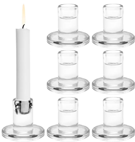 NVGFTG 6 Stück Kerzenständer Glas Kerzenhalter Stabkerze Stabkerzenhalter Glas Kerzenständer Stabkerzen Klar Kerzenleuchter Teelichthalter Transparent für Hochzeit Party Tischdeko