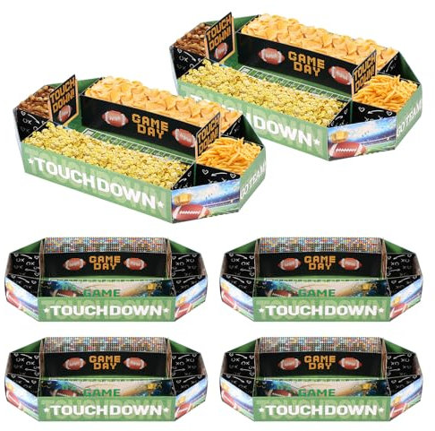 6 Stück Snackstadion Set 46x26x7cm, Einfach Falten Installieren mit 9 Fach, Snack Stadion Wasser Ölbeständig, für Rugby Mottopartys Spieltagspartys