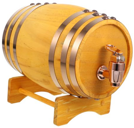 Alipis Barril de Vino Diseño Vintage Compacto 1l de Madera Maciza Grifo Dispensador y Soporte Adecuado para Bar y Hogar