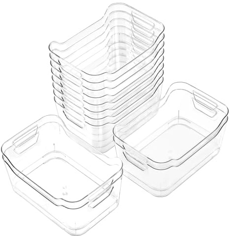 AntStep 12 Pack Clear Plastic Storage Bins, Pantry Organizers and Storage, Clear Pantry Organizer Bins, Plastic Containers with Handle for Kitchen,Freezer,Cabinet,Closet,Bathroom Under Sink Storage
