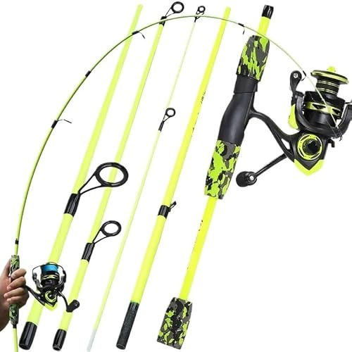 ZWCSHUU Angelruten-Set, 1,7 m Spinnrute und Spinnrolle der Serie 1000–2000, maximale Zugkraft 5 kg, for das Hechtangeln im Süßwasserbarsch Angelruten Kombi-Set(1.7m and 2000,Yellow)
