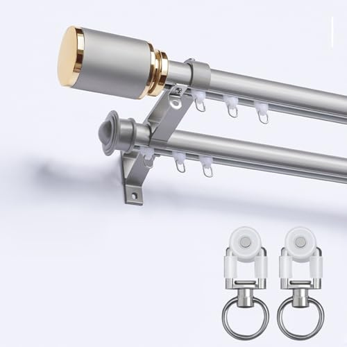 Juego de barra de cortina doble resistente para montaje en pared con accesorios para separadores de habitaciones, sala de estar, balcón y dormitorio, gris, 75 cm