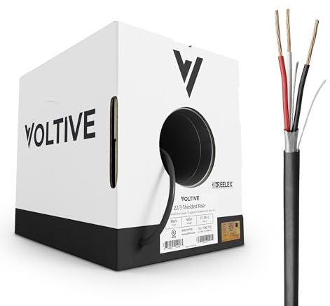 Voltive 22/3 Shielded Low Voltage Wire, Riser CL3R, Black, 500ft - 22AWG, 3 Conductors, Overall Shield, Stranded Bare Copper, UL Listed - V-1283-2