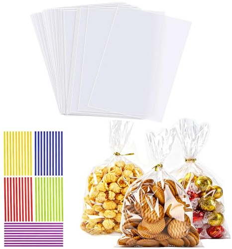 25x15cm Cellophane Bags Pack of 100 Biscuit Cake Bags, 6×10in Clear Sweet Bags for Sweet Chocolates Biscuit Candy party favors.(smooth edge)