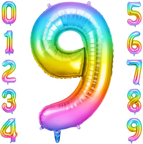 OFFCUP Palloncino Numero 9 Gelato Gigante 40 Pollici Foil per Compleanno | Gonfiabile ad elio, circa 100 cm, in alluminio foil, decorazione per feste compleanno matrimonio anniversario baby shower