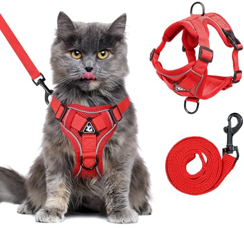 Large Cat Harness and Leash Set for Walking - Escape Proof Adjustable Vest, Reflective Breathable Mesh with 4 Buckles for Big Cats