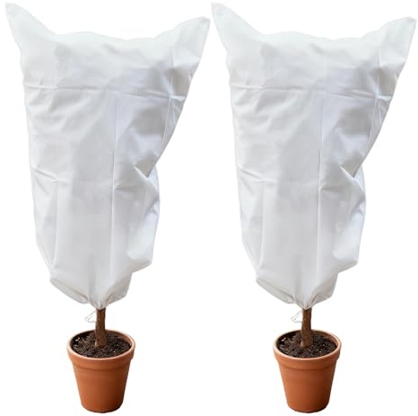 ZHAOCAI Protection hivernale pour plantes en pot, protection contre le gel, 80 x 100 cm, respirante, indéchirable, pour pot et petites plantes, réutilisable avec cordon de serrage, blanche
