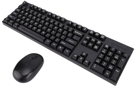 GOWENIC Combinazione Tastiera e Mouse Wireless, Tastiera 2.4G 104 Tasti con Mouse Ergonomico per Computer PC Laptop, Portata di 33 Piedi a Basso Consumo Energetico (BLACK)