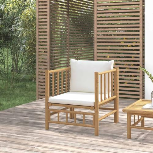 Frdhee Gartensofa, Gartenlounge Sofa, Gartenlounge, Gartensessel mit Cremeweißen Kissen Bambus Für Poolbereich, Terrasse, Einfache Montage