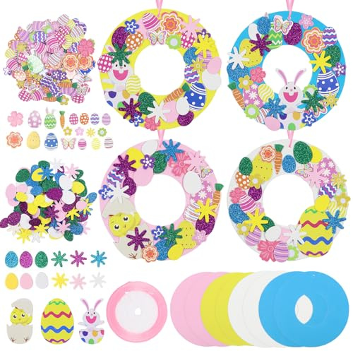 8 Stück Ostern Basteln Kinder, Ostern Kränze Bastelset für Kinder, 274 stk Oster Kranz DIY Kits, Osterkranz Basteln, Osterndeko, Frühlingdeko Anhänger Bastelset für Junge Mädchen Ostergeschenke