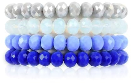 JENCVNL Mehrschichtiges Perlenarmband Stretch Damen 5 Stück Boho Perlenarmband Set Kristall Stretch Damen Armband Frauen Bohemian Armband Stapelbare (Hellblau)