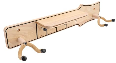 AMONIDA Gitarrväggfäste med Pickhållare, Gitarrhängare med Hylla, Stativ för Mjuka Gummikrokar med Pickställ, Perfekt för Akustisk, Elektrisk, Bas och Ukulele