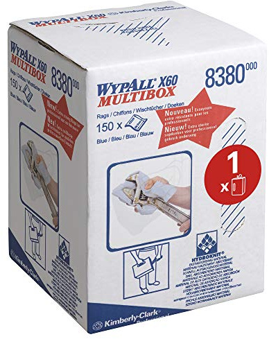 WypAll® X60 General Clean™ 8380, 1-lagige, blaue Reinigungstuchrolle mit Zentralentnahme für allgemeine Reinigungsaufgaben, 1 Rolle x 150 Tücher (insges. 150)