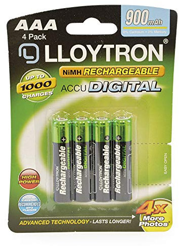 LLOYTRON NiMH Rechargeable AccuDigital Batteries / AAA Size / 900mAh / 4 Pack - B015