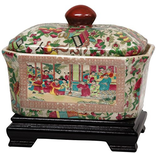 ORIENTAL FURNITURE Glasdose mit Rosenmedaillon und Porzellan, 20,3 cm