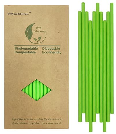 Biodegradabili Cannucce Carta Verde Lunghe 19.7cm, Pack of 100, Compostabili Cannucce di Carta Verde per Festa Cocktail,