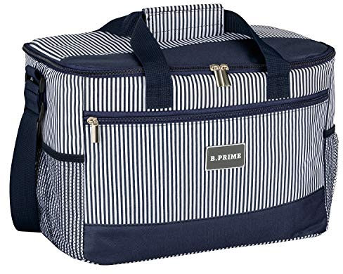 B.PRIME 20L Kühltasche Classic Navy-BLAU gestreift I 36x26x22cm I Isoliertasche I Lunch-Tasche I Kühlbox I Eistasche I Campingtasche I Picknick I Outdoor I Reisen I Einkauf I Auto