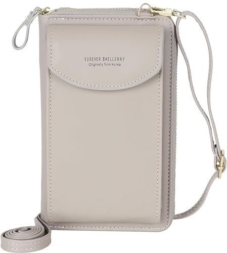 RRANCharltu Crossbody Tasche Handytasche Brieftasche Damen Umhängetasche Geldbörse mit Credit Card Slots für Frauen (Grau)