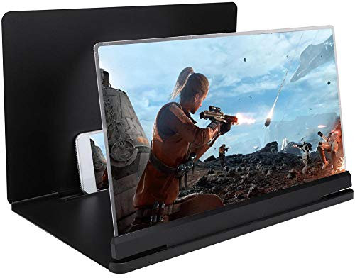 14-inch Phone Screen Projection Magnifier, Portable 3D Video HD Universal Smartphone Display Projector Enlarged Amplifier Magnifying Bracket Holder Stand, Freely Zoom Prevent Reflective(Black)