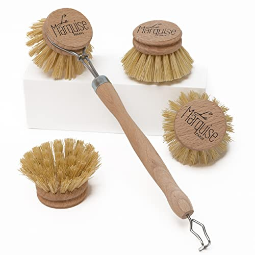 La Marquise – Brosse Vaisselle Zéro Déchet en Bois – Trois Têtes de Rechange incluses – Brosses Écologiques et Durables