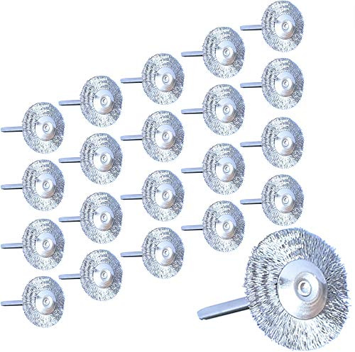 Pirhosigma Edelstahl-Drahtbürsten, T-förmig, zum Polieren von Rädern, 2,5 cm Durchmesser, mit Schaft, 3,2 mm für Rotationswerkzeuge, 20 Stück