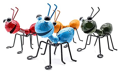Sinolofty Decoración de pared de jardín de hormigas de metal, 4 figuras coloridas de insectos creativos, decoración de estatua de hormiga para jardín, patio e interior, 10 x 8,5 x 10 cm