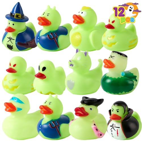 JOYIN 12 Patos de Goma Surtidos Que Brillan en la Oscuridad para Halloween, Divertidos Patitos de Baño, Regalos Temáticos, Suministros para Fiestas, Trucos o Regalos