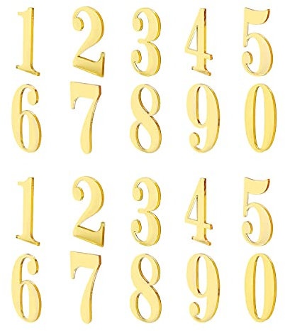 TIANLIN 20 Stück Klebezahlen Wetterfest 0–9, Goldene Acryl Zahlenaufkleber 48 mm Höhe, 1.8 mm Dick, Hausnummer Aufkleber für Briefkasten, Tür und Wand