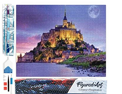 Figured'Art Diamond Painting Kit completo - Cuadro 40x50cm de Pintura de Diamante - Lienzo entero enrollado con diamantes de imitación cuadrados - Le Mont Saint Michel - 5D DIY Manualidades Adultos