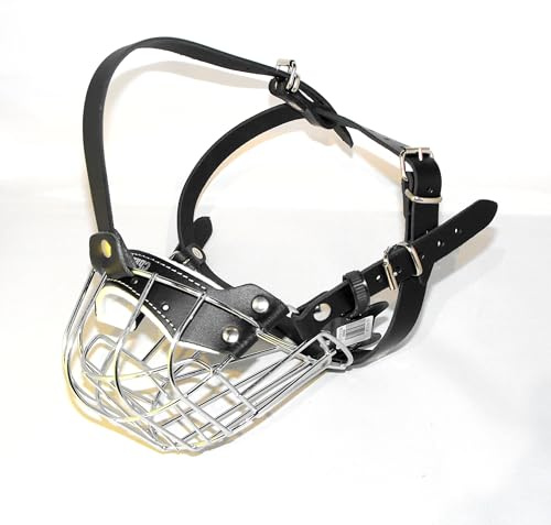 L&J Pets Uk Metallkorb-Maulkorb für Französische Bulldogge, Korbmaulkorb für Frenchies, starker Metallmaulkorb (silberfarben/schwarzes Leder, B1 Frenchi)