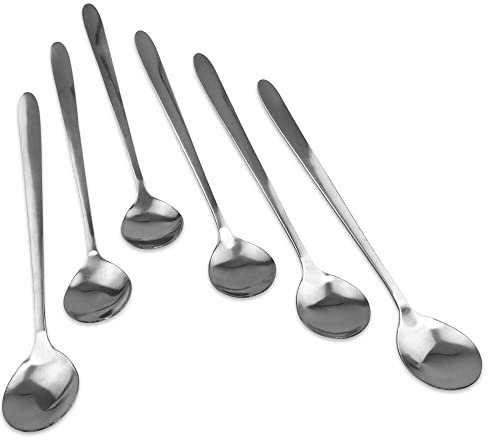 Maestro Craft 6pcs Stainless Steel Long Handl Spoons, Latte Coffee Spoons, Long Handled Tea Spoons, Dessert Ice Cream Sundae Hot Chocolate Spoons, Kitchen Cutlery Set Dishwasher Safe 18cm Length