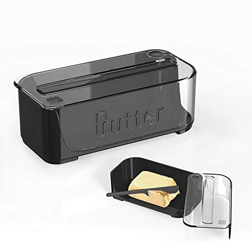 Beurrier avec couvercle et couteau en céramique pour comptoir Design humanisé avec poignée de couteau à pince (Noir)