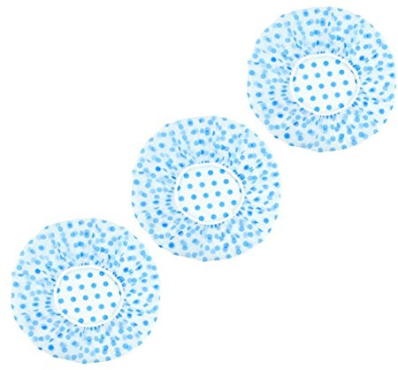 3 Pcs Shower Caps, Reusable Bath Cap with Elastic Band, Waterproof Plastic Shower Caps for Women, Men, Kids (Blue)