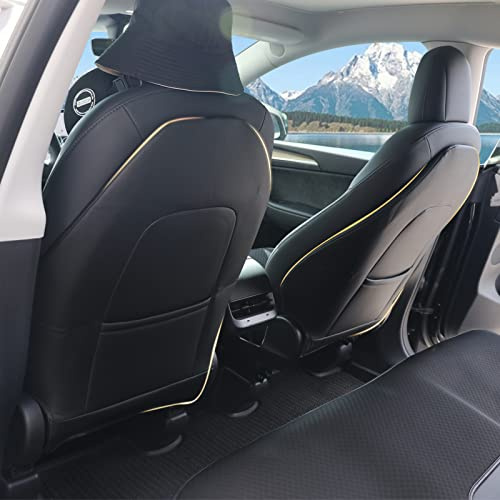 BONRYAN Rücksitz Anti-Kick Leder Sitz zurück Kick Protektoren Kick Mats für Tesla Model 3/Y Satz von 2 (Schwarz)