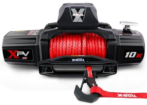 X-BULL Treuil électrique avec capacité de charge de 4 535,9 kg – Treuil à corde synthétique 12 V, treuil électrique étanche IP67 avec guide-câble Hawse, avec télécommande sans fil et récupération de