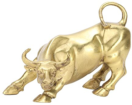 Tissting Escultura de Toro Wall Street en Latón 11.7x9.2x7.8cm – Amuleto de la Suerte para el Hogar y la Oficina, Figura de Animal para Decoración de Salón y Escritorio