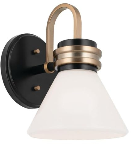 Kichler Farum 1-Light Wall Sconce, Modern Light with Opal Glass in Black with Champagne Bronze, Damp Rated, for Entryway, Near Fireplace, Kitchen, Bedroom, or Hallway (9.5 x 7.25), 55153BK